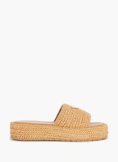 Sienna Raffia Platform Slides
