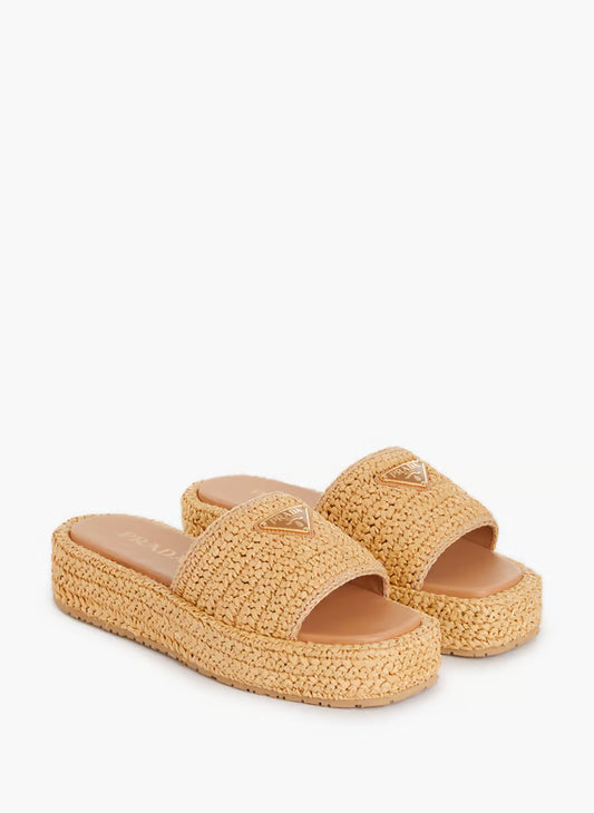 Sienna Raffia Platform Slides
