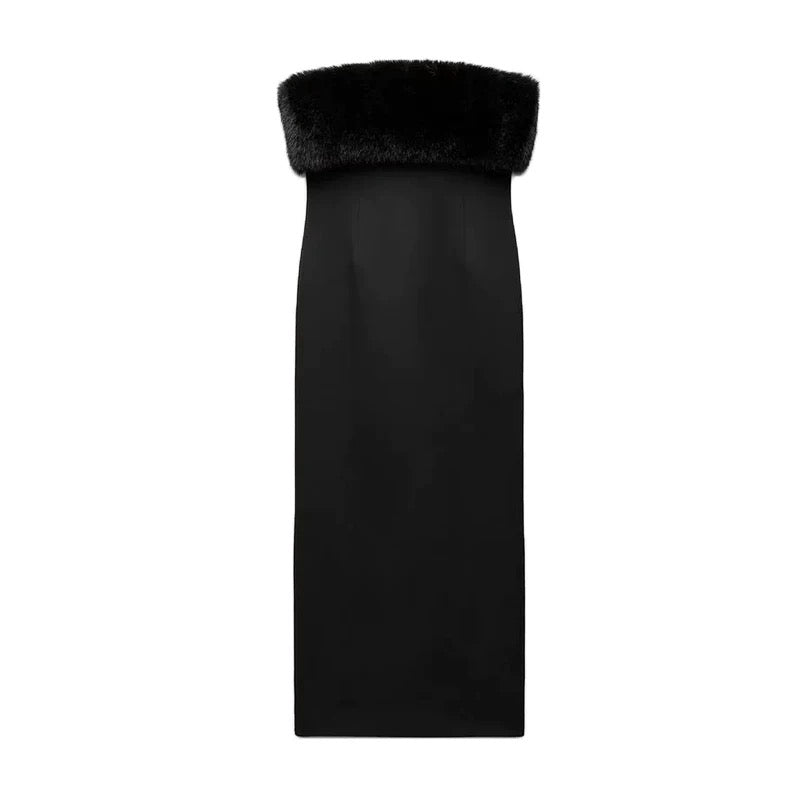 "Eleana" Abendkleid mit Fellkragen