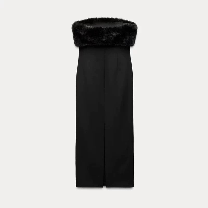 "Eleana" Abendkleid mit Fellkragen