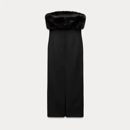 "Eleana" Abendkleid mit Fellkragen